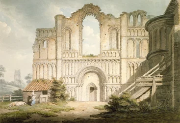 Westfassade der Priorei-Kirche von Castle Acre, nahe Downham, Norfolk, 1796